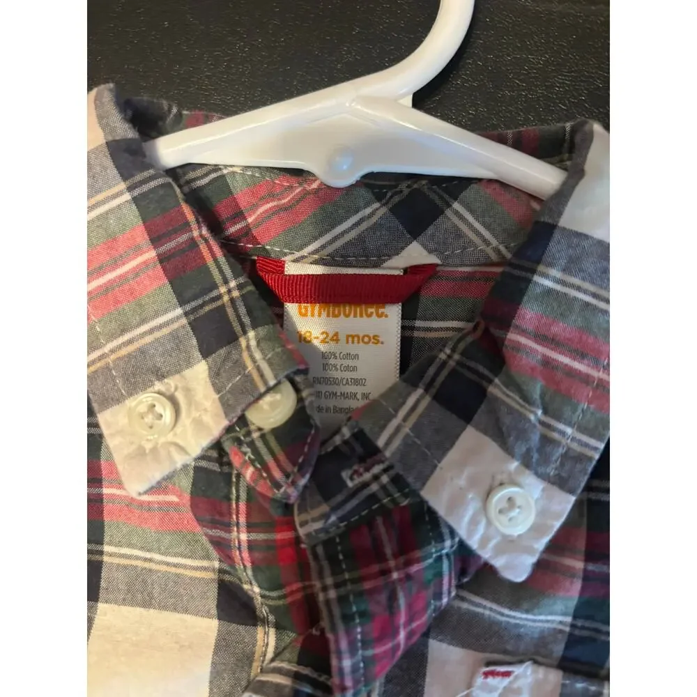 Gymboree Baby Boys Plaid Button Down Long Sleeve Shirt Size 18-24 Months Red